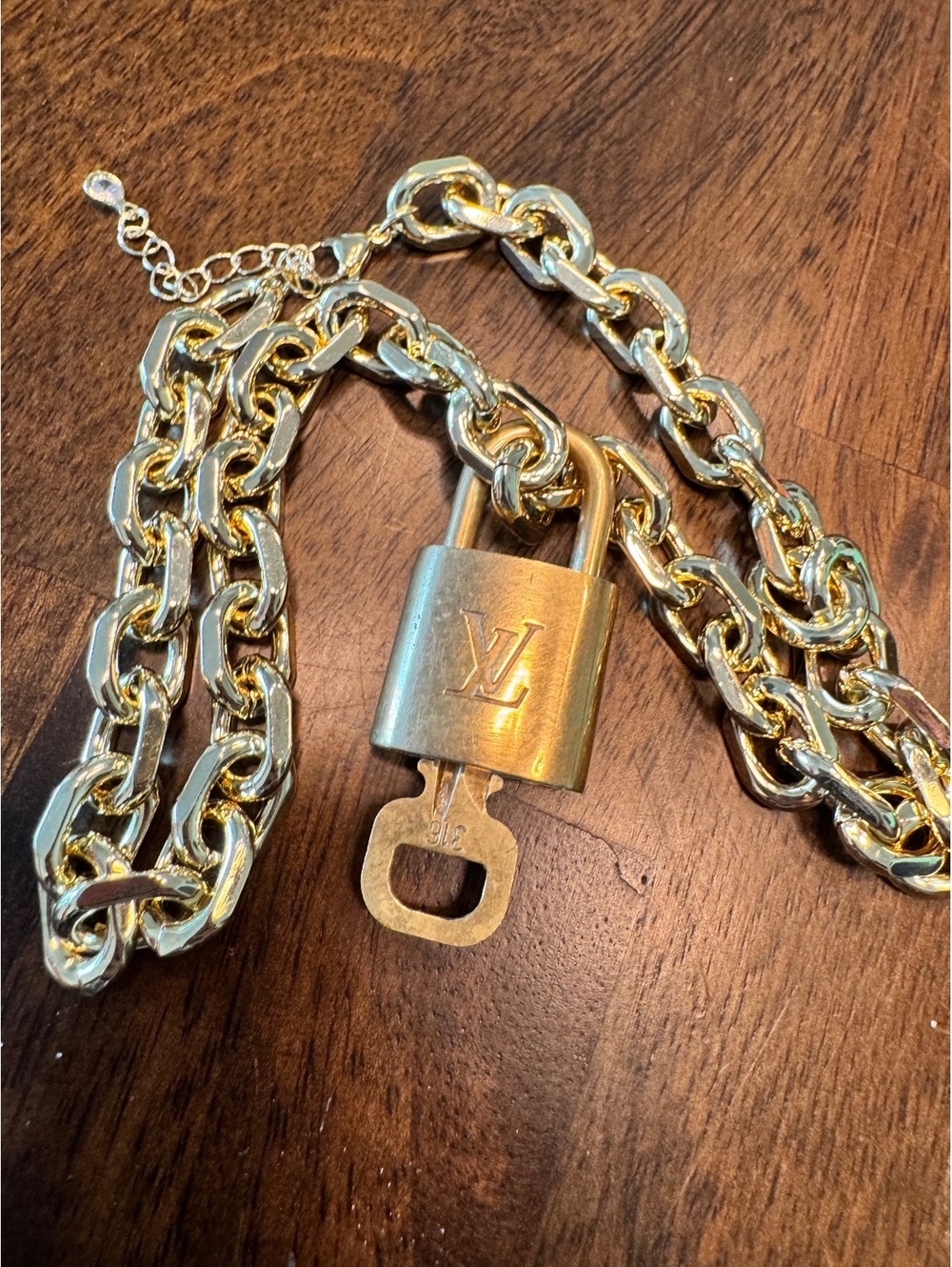 Louis Vuitton lock and key with 24k gold plated chain necklace